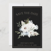 Winter Witte Bloemen en Zwarte Kerstbruiloft Save The Date (Voorkant)