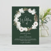 Winter Witte Bloemen Groene Kerstkrans Bruiloft Kaart (Staand voorkant)