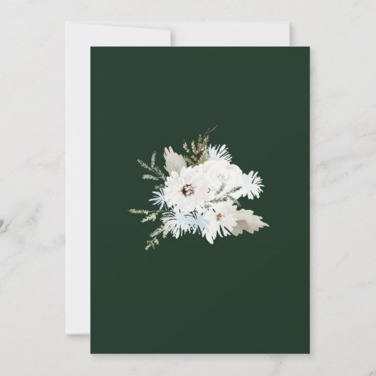 Winter Witte Bloemen Groene Kerstkrans Bruiloft Kaart (Achterkant)