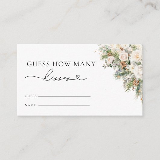 Winter Witte Bloemen Hoeveel Kussen Bruidsspel Informatiekaartje (Voorkant)