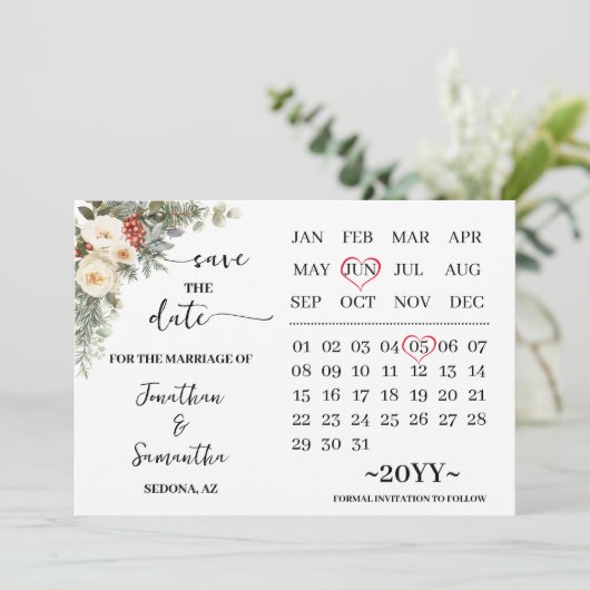 Winter Witte Bloemen Kalender Save The Date (Staand voorkant)