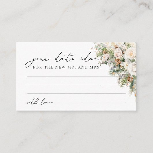 Winter Witte Bloemen Vrijgezellenfeest Datum Nacht Informatiekaartje (Voorkant)