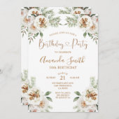 Winter Witte Bloemige Kerst Verjaardagsfeestje Kaart (Voorkant / Achterkant)