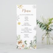 Winter Witte Bloemige Pijnbomen Trouw Menu Kaart (Staand voorkant)