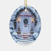 Winter Witte Deur Krans Eerste Kerstmis Samen Keramisch Ornament (Rechts)