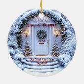 Winter Witte Deur Krans Eerste Kerstmis Samen Keramisch Ornament (Achterkant)