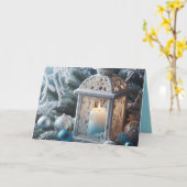 Winter Witte en Blaude Bevroren Lantaarn Kaart (Gele Bloem)