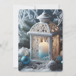 Winter Witte en Blauwe Bevroren Lantaarn  Feestdagenkaart