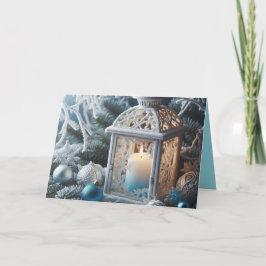 Winter Witte en Blauwe Bevroren Lantaarn Kaart