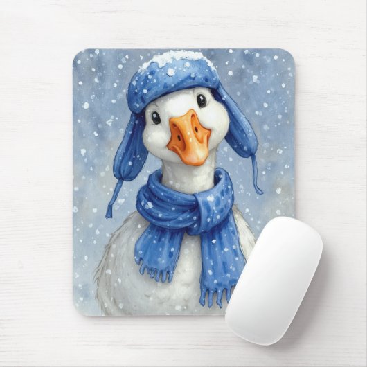 Winter Witte Gans Met Blauwe Sjaal Muismat (Met muis)
