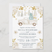 Winter Witte & Gouden Truck Bloem Bruiloft Kaart (Voorkant)