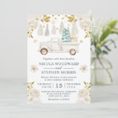 Winter Witte & Gouden Truck Bloem Bruiloft Kaart (Staand voorkant)