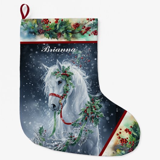 Winter Witte Hengst Kerst Paard Stocking Grote Kerstsok (Voorkant)