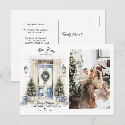 Winter Witte Kerst Deur Nieuwe Home Foto Verhuizen Feestdagenkaart (Voorkant / Achterkant)
