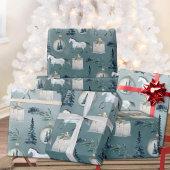 Winter Witte Paarden Blauwe Spruce Bomen & Bessen Cadeaupapier