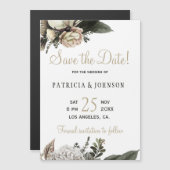 Winter witte pioenen elegante bruiloft opslaan de  magnetische uitnodiging (Voorkant / Achterkant)