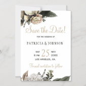 Winter witte pioenen elegante bruiloft opslaan de  magnetische uitnodiging (Voorkant)