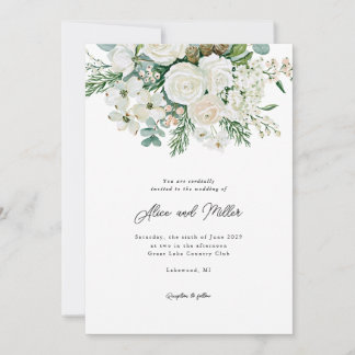 Winter Witte Rozen Dogwood en Sparren Huwelijk Kaart