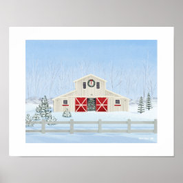 Winter Witte Sneeuwachtige Kerststal Art Print