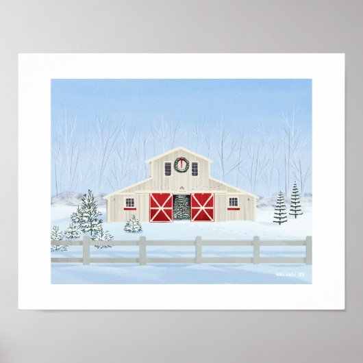 Winter Witte Sneeuwachtige Kerststal Art Print (Voorkant)