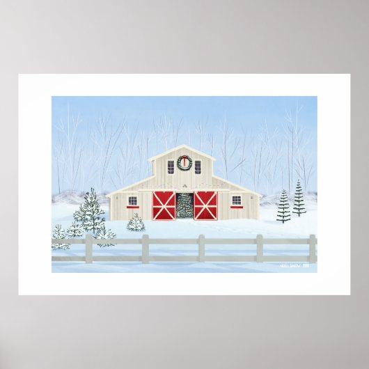 Winter Witte Sneeuwachtige Kerststal Extra Groot Poster (Voorkant)