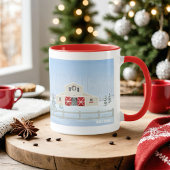 Winter Witte Sneeuwachtige Kerststal Rode Deuren Mok