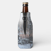 Winter Witte Spruce & Zonsondergang Flesjeskoeler (Fles Achterkant)