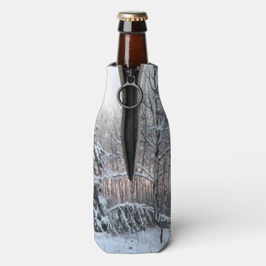 Winter Witte Spruce & Zonsondergang Flesjeskoeler (Fles Achterkant)