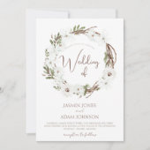 Winter Witte Taupe Bloemen Kerstkrans Bruiloft Kaart (Voorkant)