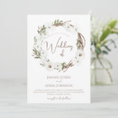 Winter Witte Taupe Bloemen Kerstkrans Bruiloft Kaart (Staand voorkant)