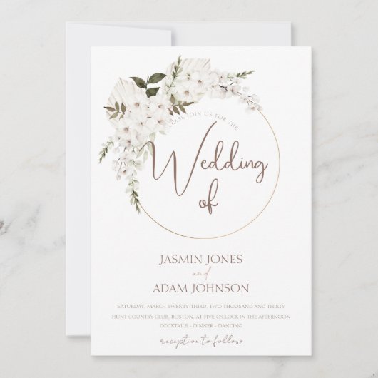 Winter Witte Taupe Bloemen Kerstkrans Bruiloft Kaart (Voorkant)