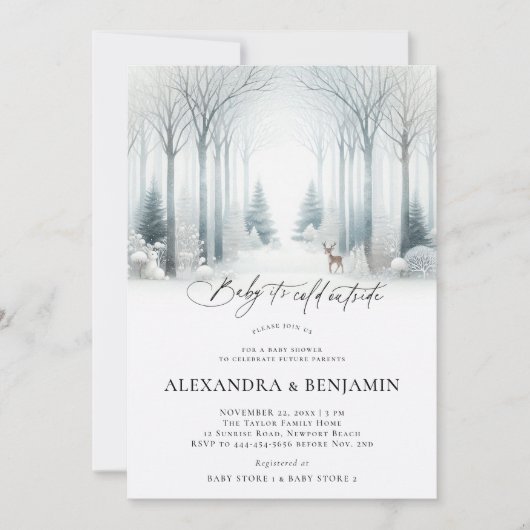 Winter Witte Woud Sneeuwcode Neutraal Baby shower Kaart (Voorkant)