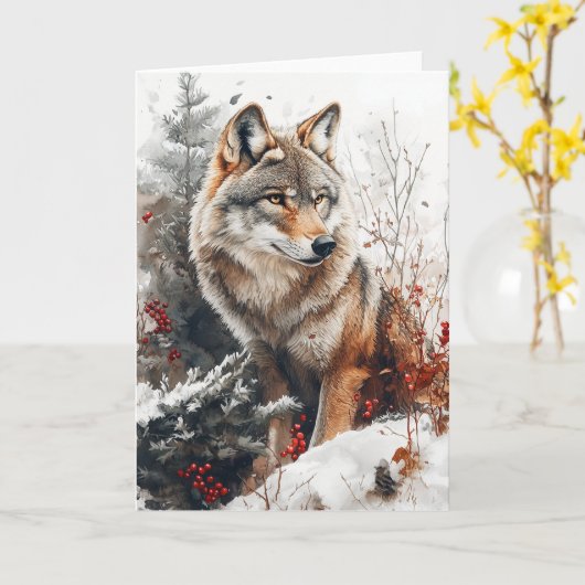 Winter Wolf Briefkaart Briefpapier (Gele Bloem)
