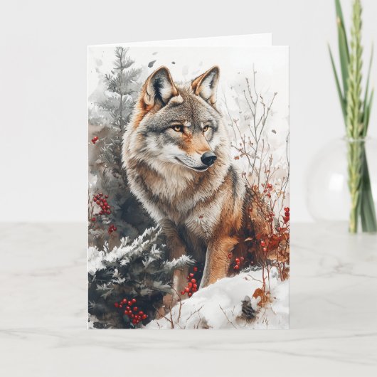 Winter Wolf Briefkaart Stationair (Voorkant)