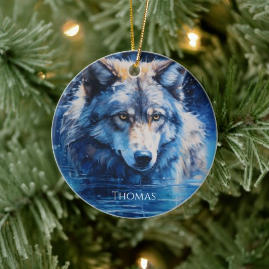 Winter Wolf gepersonaliseerde naam Keramisch Ornament (Boom)