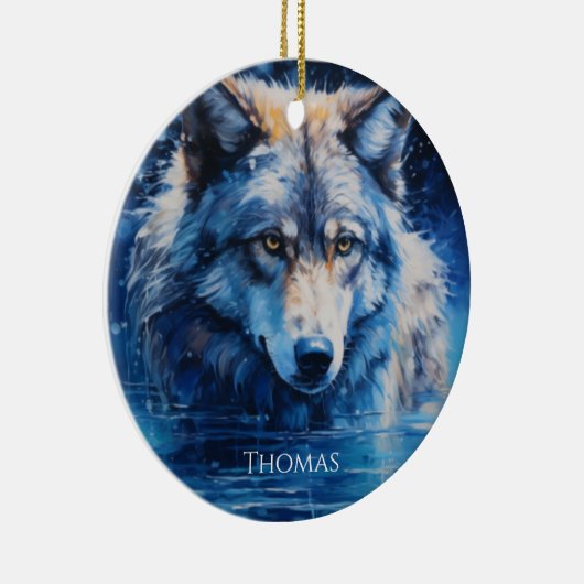 Winter Wolf gepersonaliseerde naam Keramisch Ornament (Rechts)