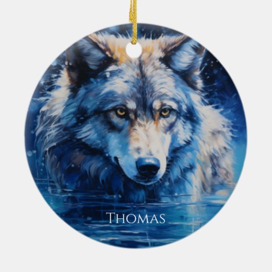 Winter Wolf gepersonaliseerde naam Keramisch Ornament (Achterkant)