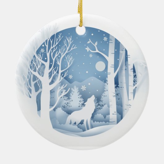 Winter Wolf Keramisch Ornament (Achterkant)