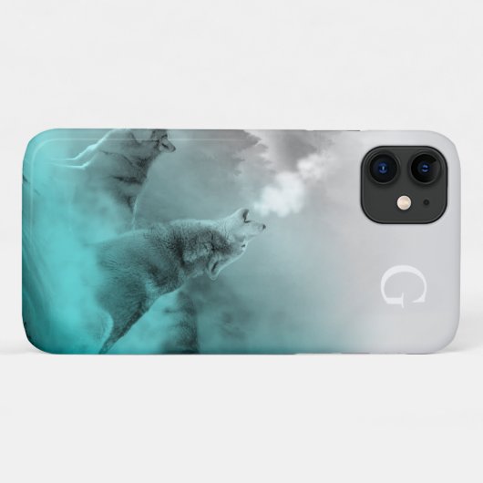 Winter Wolf Monogrammed Case-Mate iPhone Case (Achterkant (horizontaal))