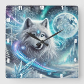 Winter Wolf Moon Vierkante Klok (Voorkant)