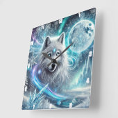 Winter Wolf Moon Vierkante Klok (Hoek)