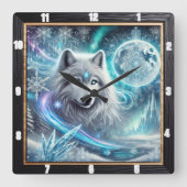 Winter Wolf Moon Vierkante Klok (Voorkant)