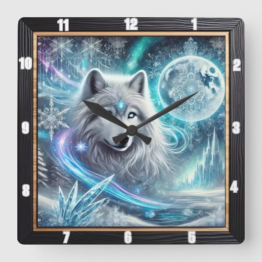 Winter Wolf Moon Vierkante Klok (Voorkant)