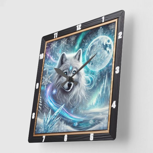 Winter Wolf Moon Vierkante Klok (Hoek)