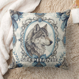 Winter Wolf Portret in  blauw en grijs Lijst Kussen