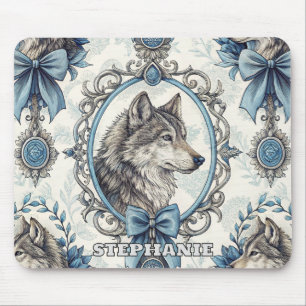Winter Wolf Portret in  blauw en grijs Lijst Muismat