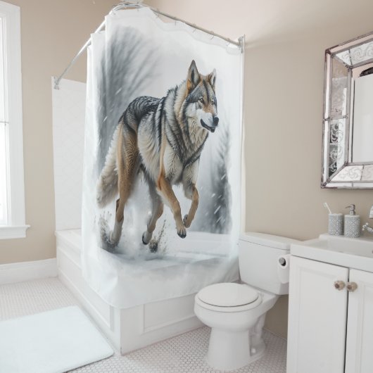 Winter Wolf Run Douchegordijn (In situ)