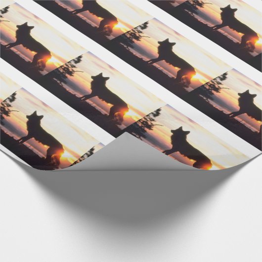 Winter Wolf Silhouette Cadeaupapier (Hoek)