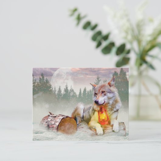 Winter Wolf Snow Briefkaart Kerstmis (Staand voorkant)