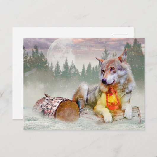 Winter Wolf Snow Briefkaart Kerstmis (Voorkant / Achterkant)